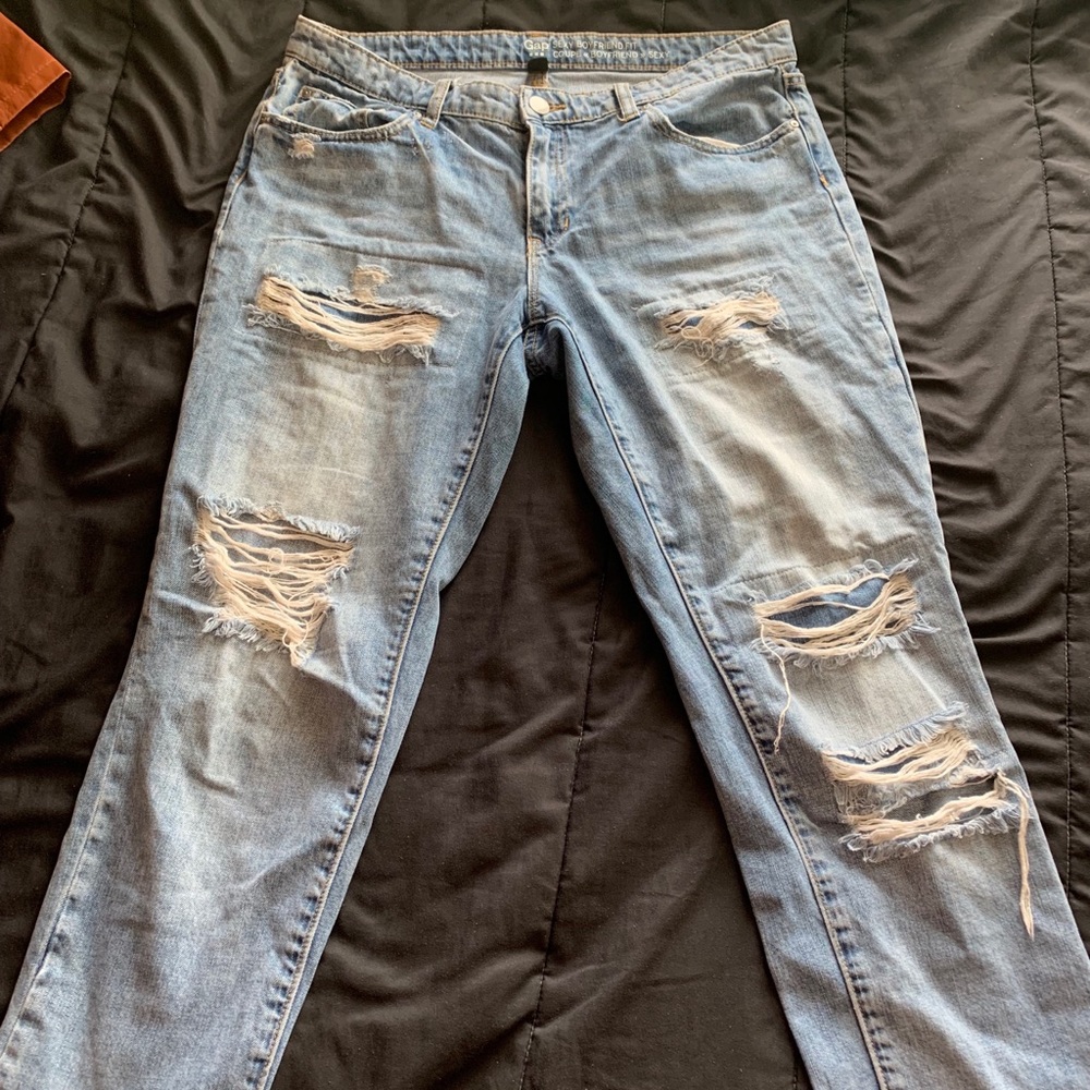 Ripped Gap boyfriend jeans